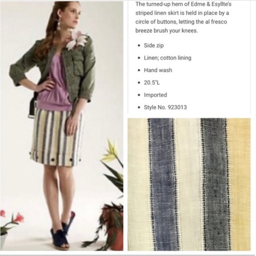 Anthropologie Edme Esyllte Striped Skirt Size 0 Cafe Awning Yellow Gray
